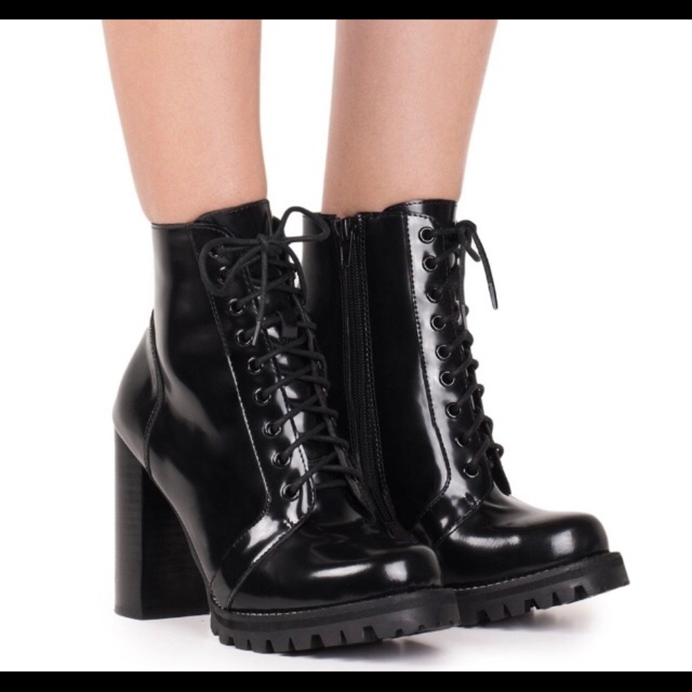 legion black leather bootie high heels